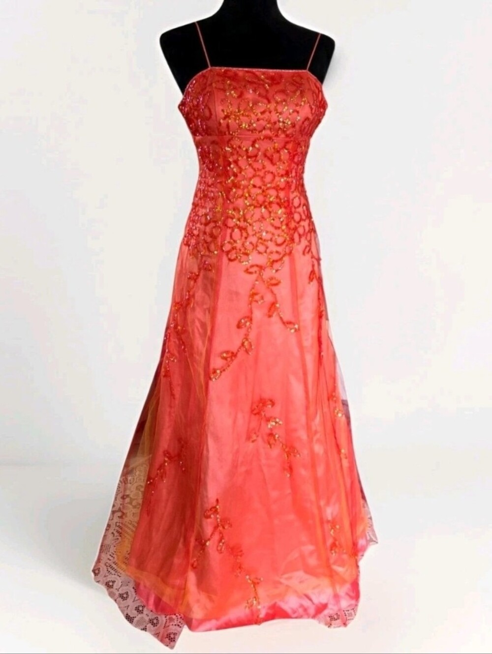 Vintage 90s Y2K Morgan & Co. Coral Beaded Corset Back Prom Dress Formal Gown 3/4
